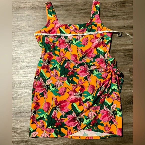 Express Floral Scoop Neck Wrap Front Tie Mini Dress XL - Picture 5 of 6